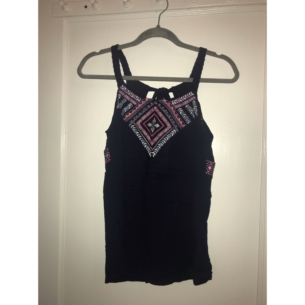 Navy Blue Embroidered Tank